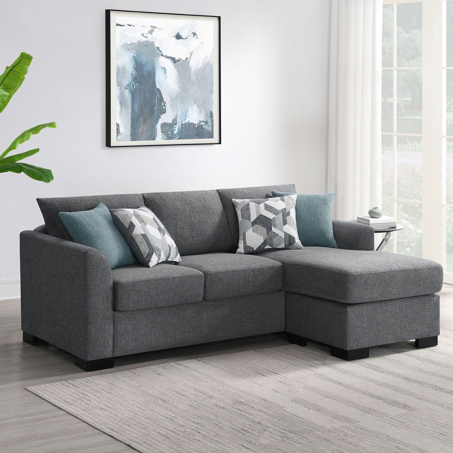 Pacheco sleeper sectional chaise sofa in dark gray fabric by HouseOfZazla on Tampa Home & Garden Store