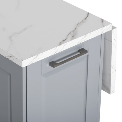 K&K Kitchen Island with Tilt Trash Can, gray base and marble top on Tampa Home & Garden Store