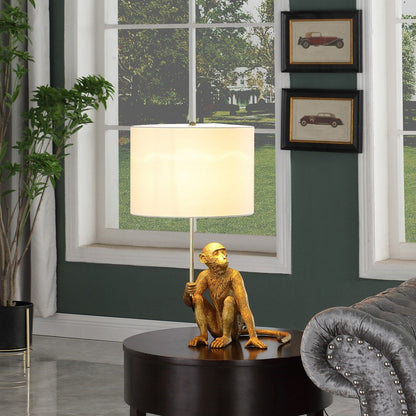 25.5in Golden Monkey Holding Polyresin Table Lamp by HouseOfZazla with white shade on Tampa Home & Garden Store