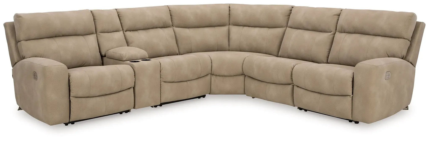Next-Gen Durapella reclining sectional tan beige by Unique Piece Furniture with cupholders on Tampa Home & Garden Store