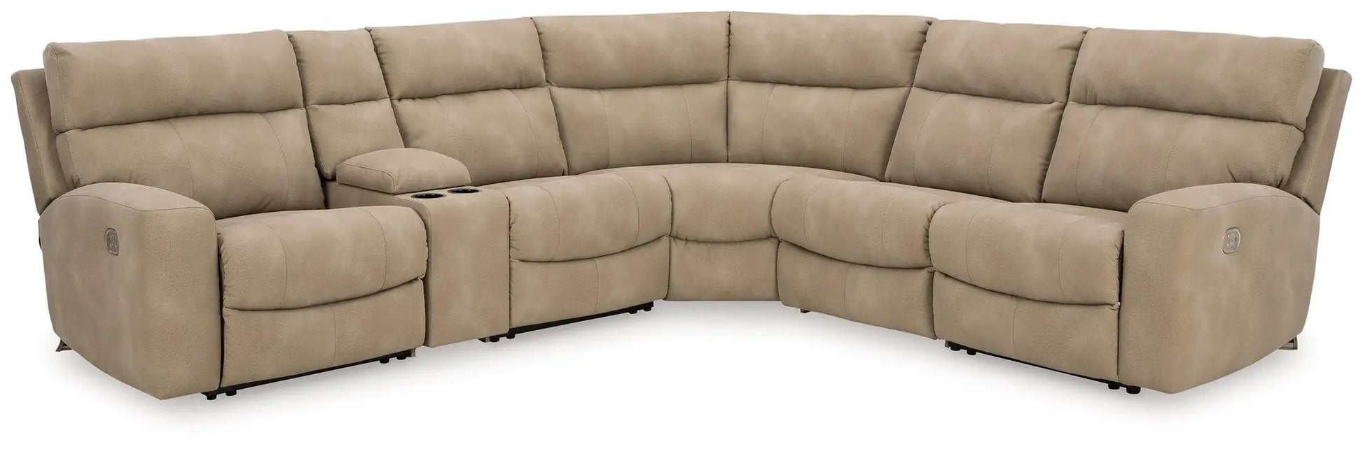 Next-Gen Durapella reclining sectional tan beige by Unique Piece Furniture with cupholders on Tampa Home & Garden Store
