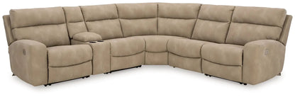 Next-Gen Durapella reclining sectional tan beige by Unique Piece Furniture with cupholders on Tampa Home & Garden Store