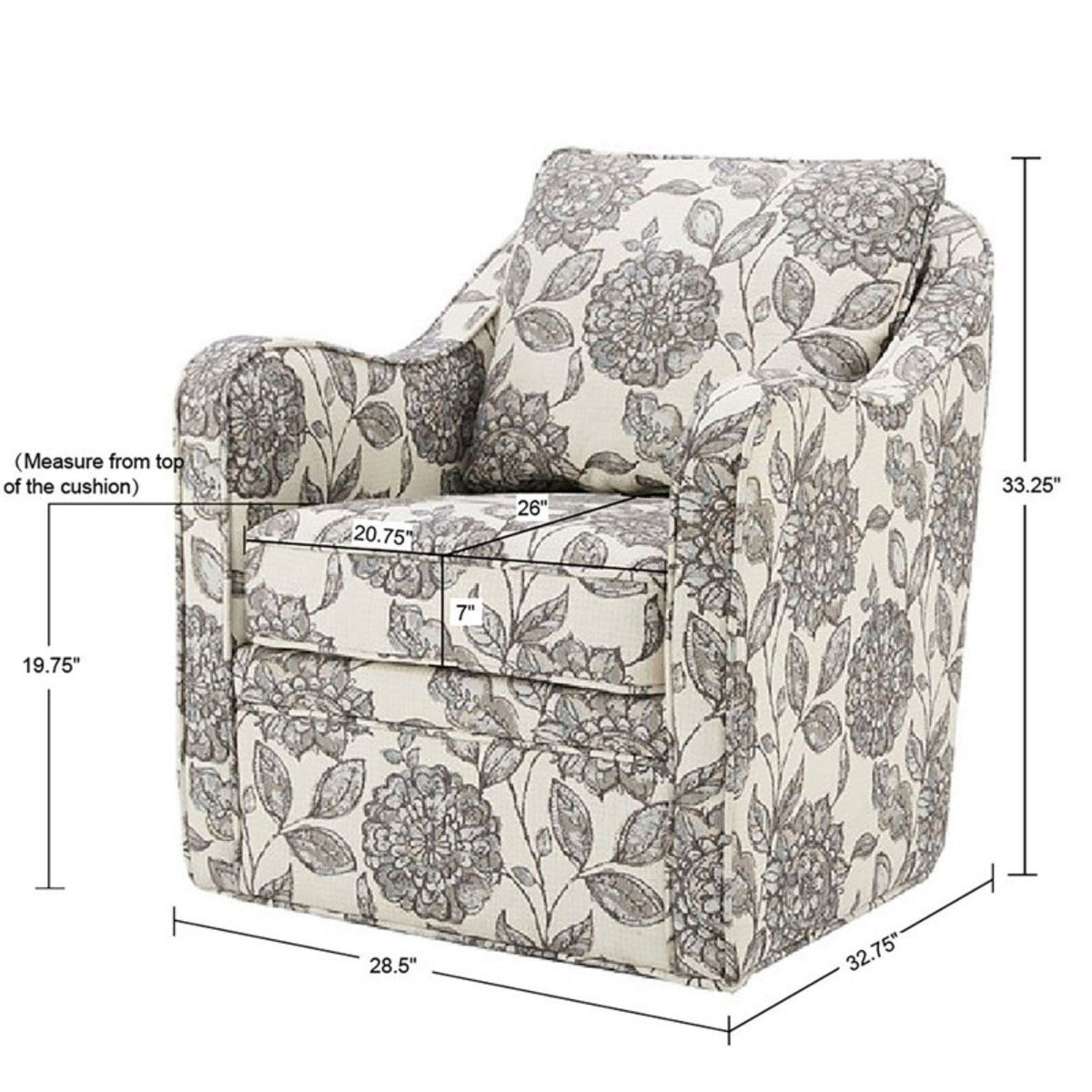 Wide seat floral swivel arm chair gray beige, 360-degree rotation HouseOfZazla on Tampa Home & Garden Store