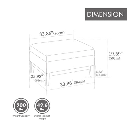 Upholstered storage ottoman with reversible lid coffee table, schematic, 300 lb capacity on Tampa Home & Garden Store