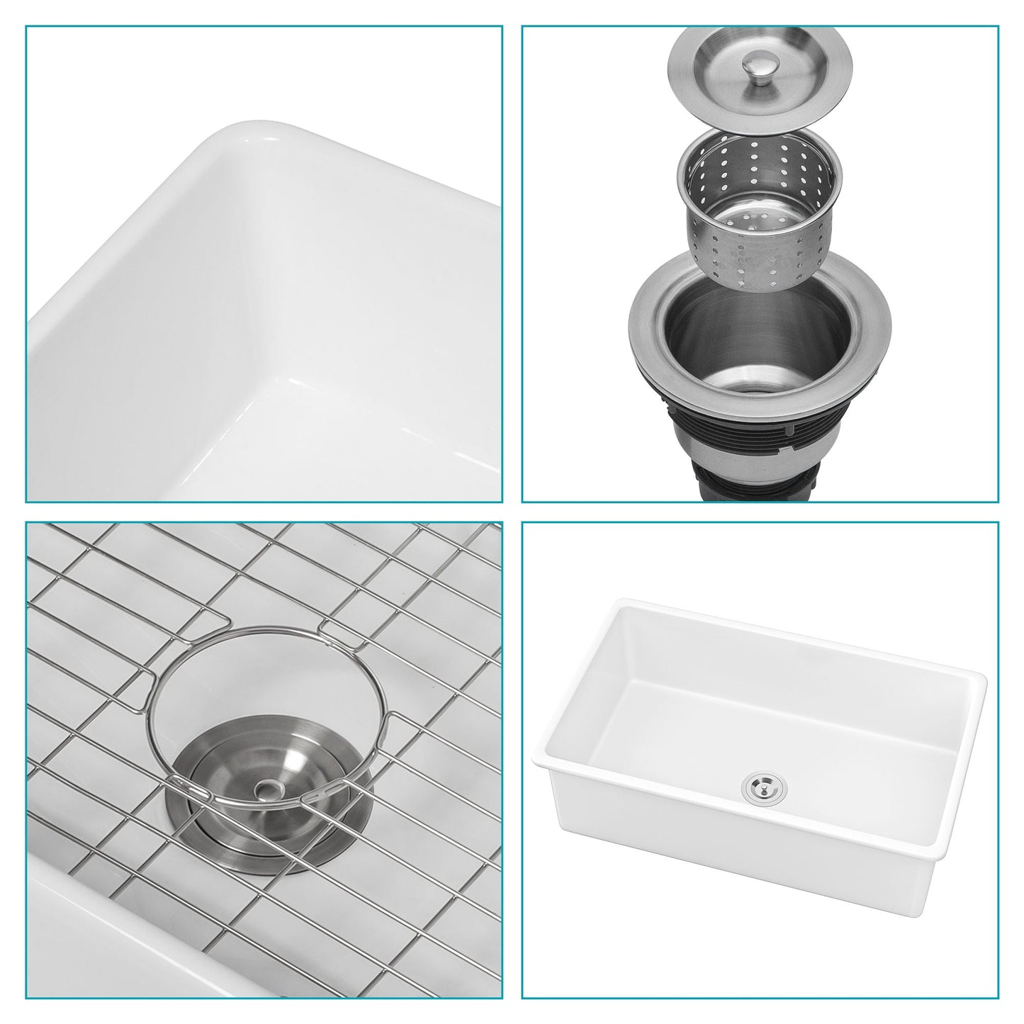 Farmhouse apron-front ceramic undermount sink with single bowl and drain HouseOfZazla on Tampa Home & Garden Store