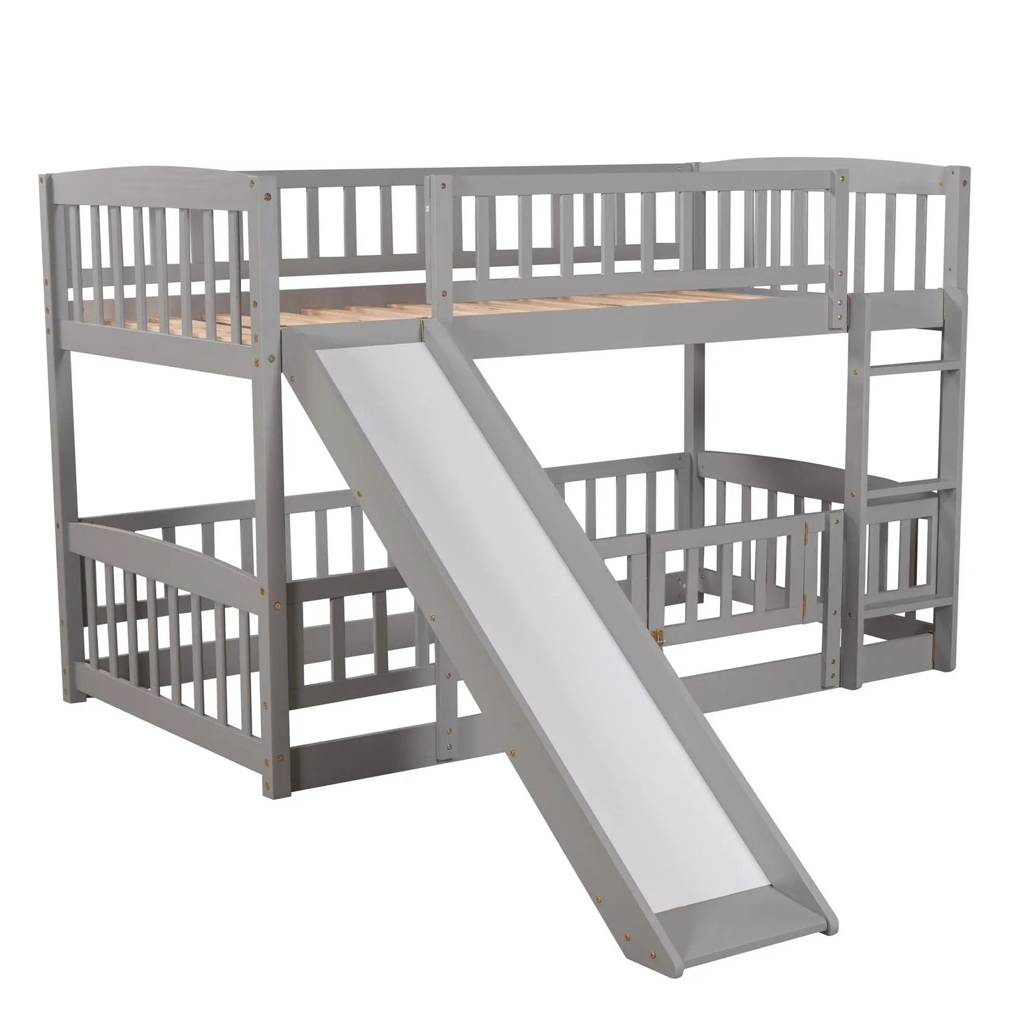 Low Bunk Bed With Slide Fence and Ladder