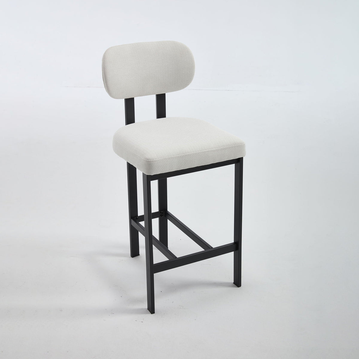 Modern counter-height stools set of 2 with beige fabric upholstery and black metal legs on Tampa Home & Garden Store