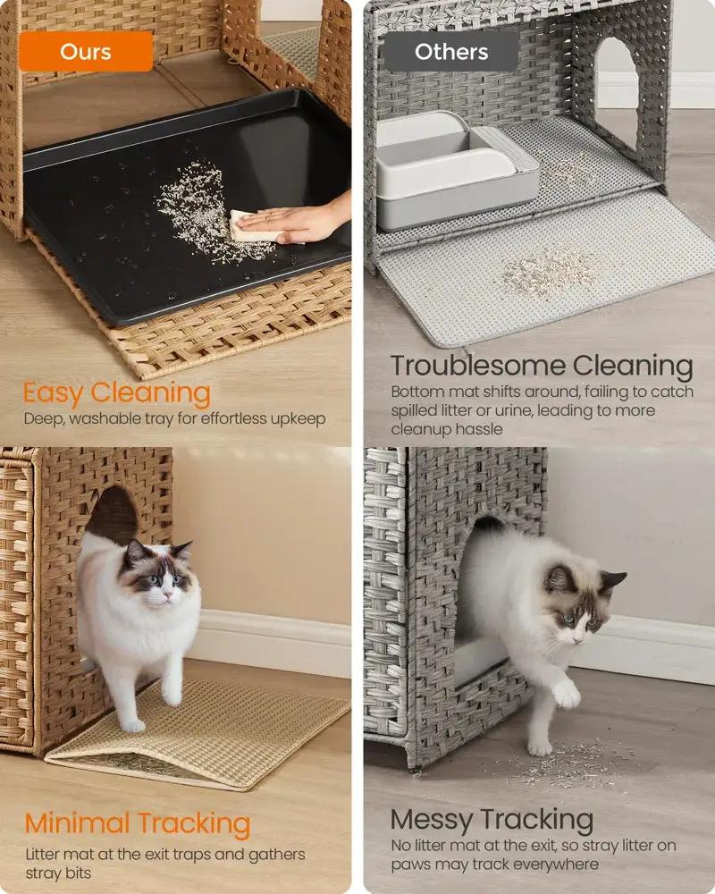 Handwoven rattan cat litter box cabinet The Max & Rex; beige gray with washable tray on Tampa Home & Garden Store