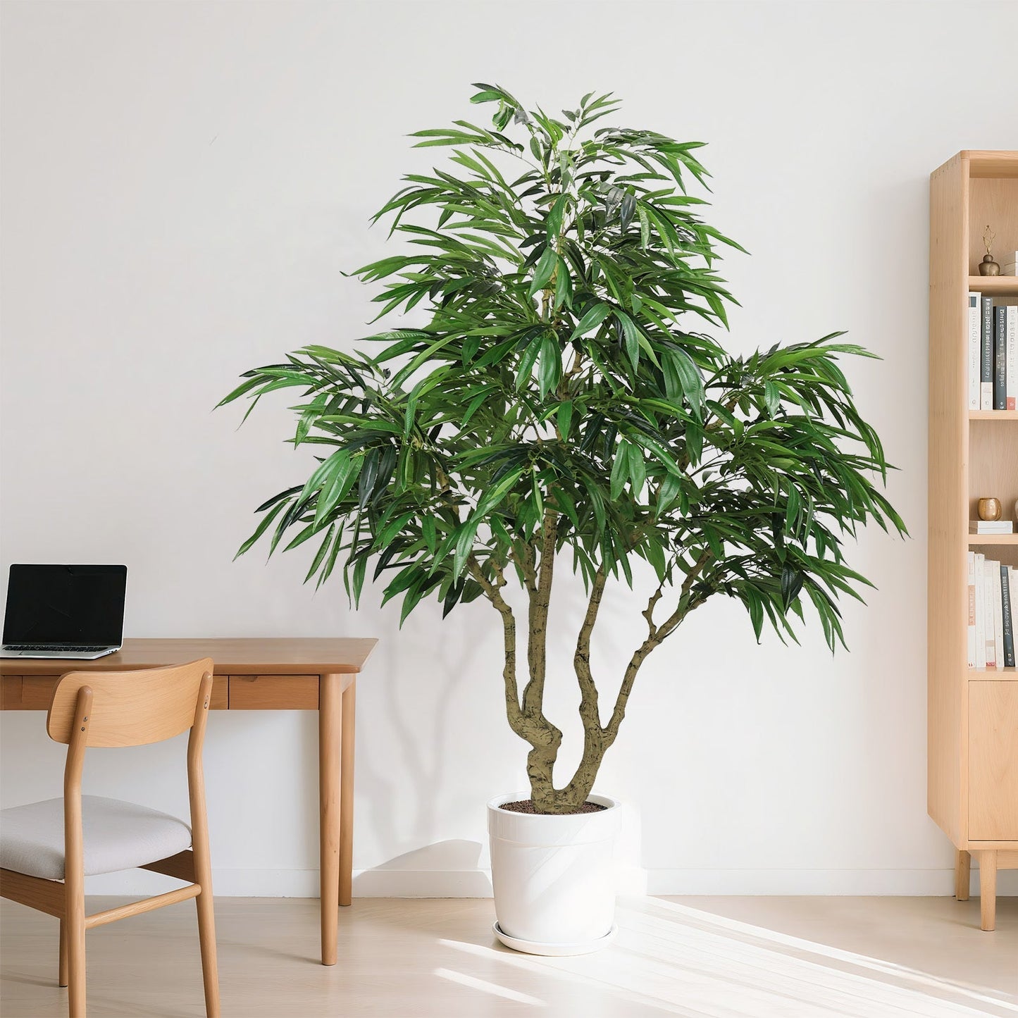 7FT artificial willow tree indoor greenery plant by HouseOfZazla with green leaves in white pot on Tampa Home & Garden Store