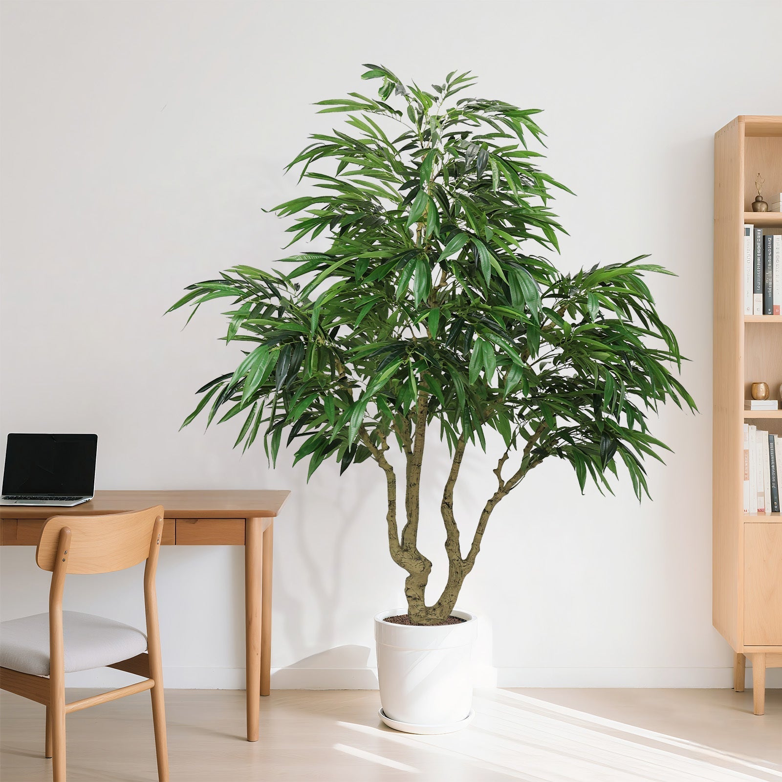 7FT artificial willow tree indoor greenery plant by HouseOfZazla with green leaves in white pot on Tampa Home & Garden Store