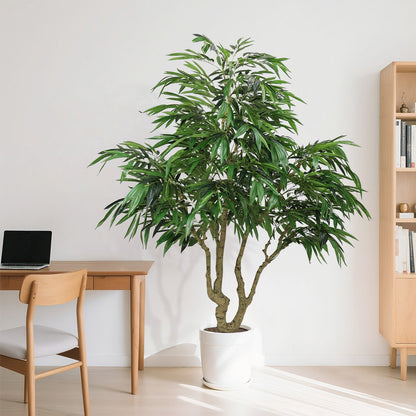 7FT artificial willow tree indoor greenery plant by HouseOfZazla with green leaves in white pot on Tampa Home & Garden Store