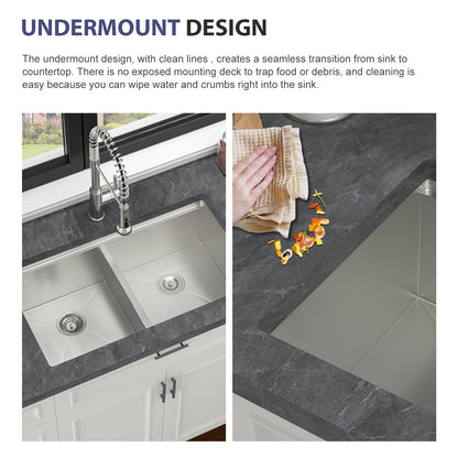 33 Inch Double Bowl And Undermount Stainless Sink