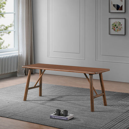 Walnut Brown Accent Bench in solid wood, HouseOfZazla mid-century style on Tampa Home & Garden Store