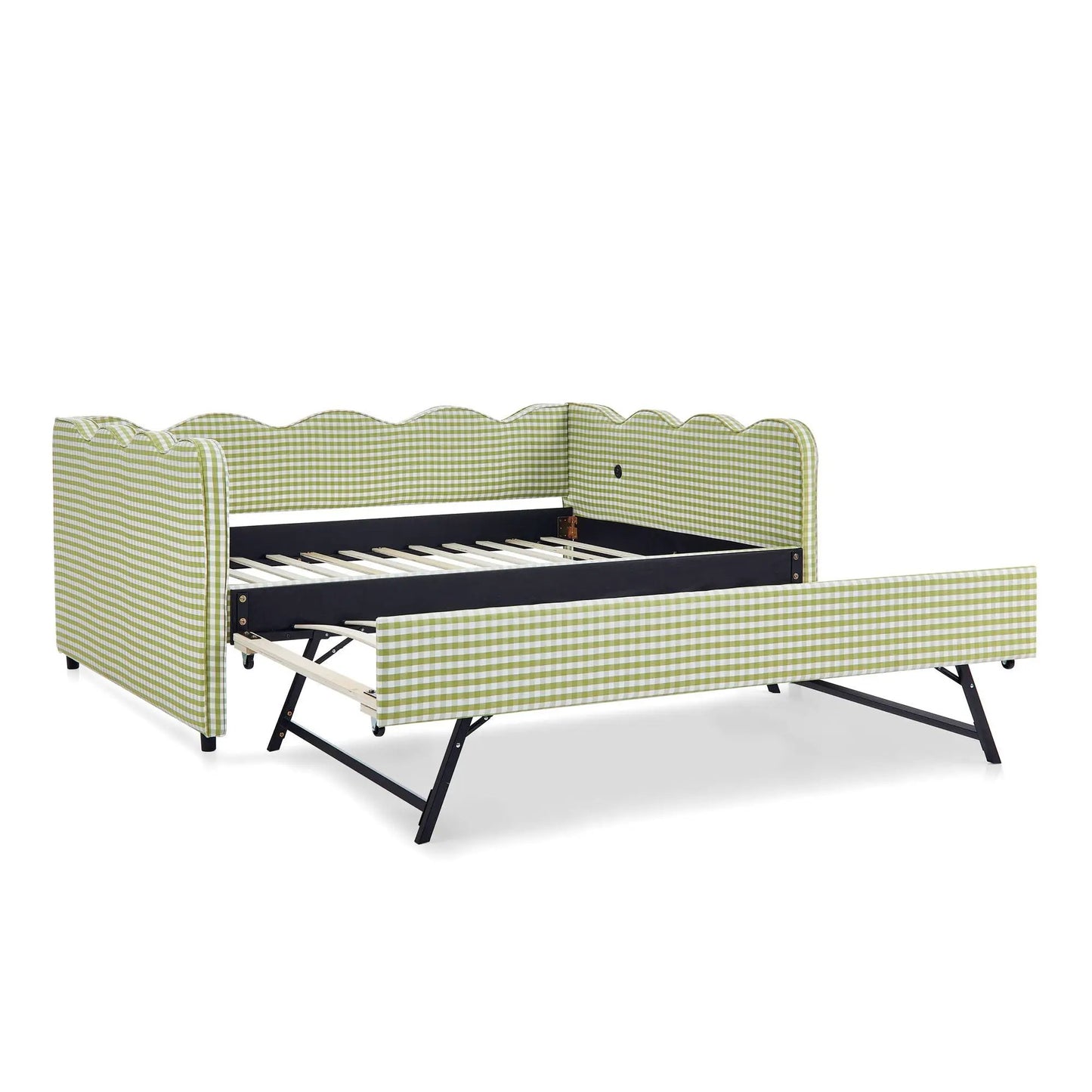 Gingham Daybed With USB Port and Wave Design