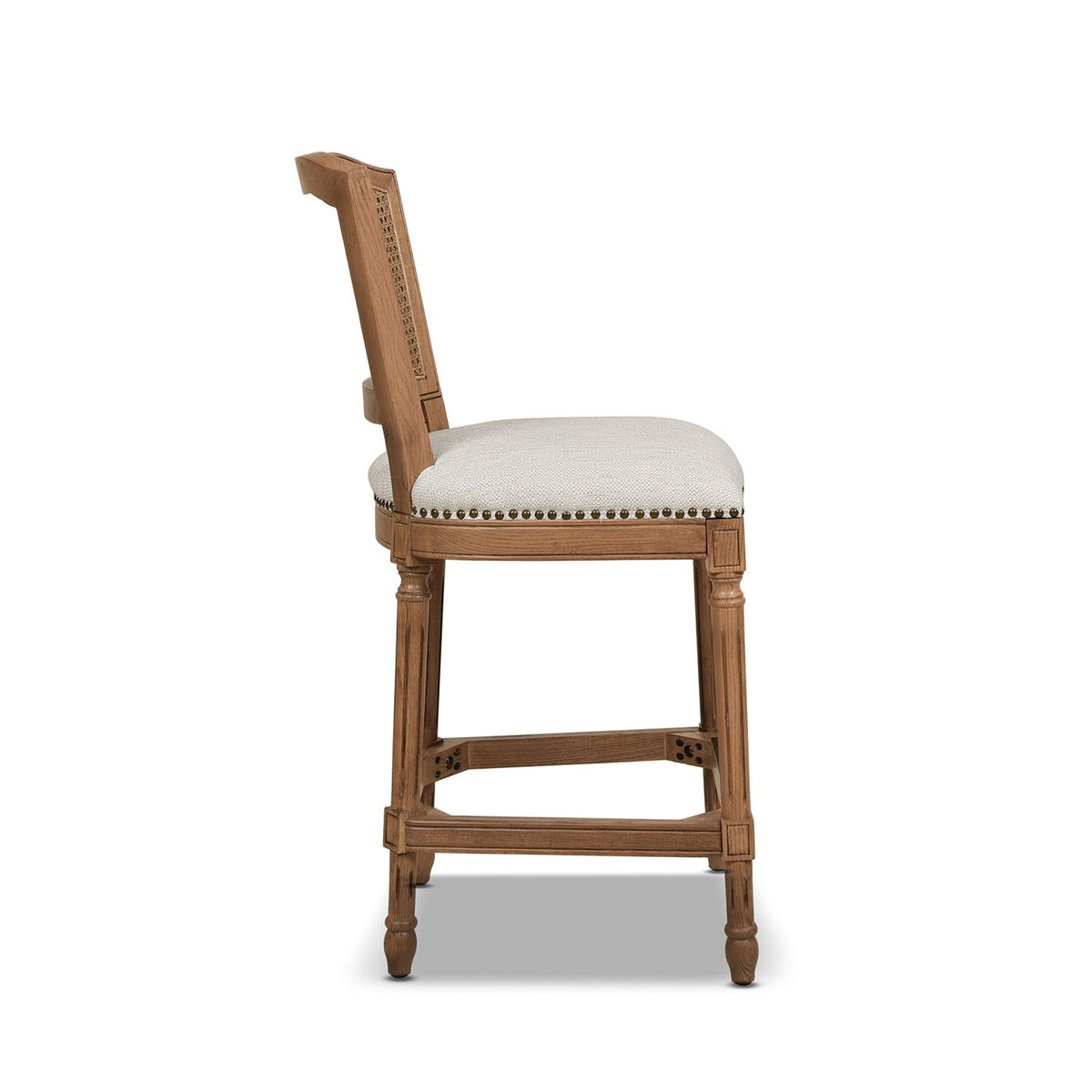 Rattan wicker high-back counter stool with oak frame and beige upholstered seat by HouseOfZazla on Tampa Home & Garden Store