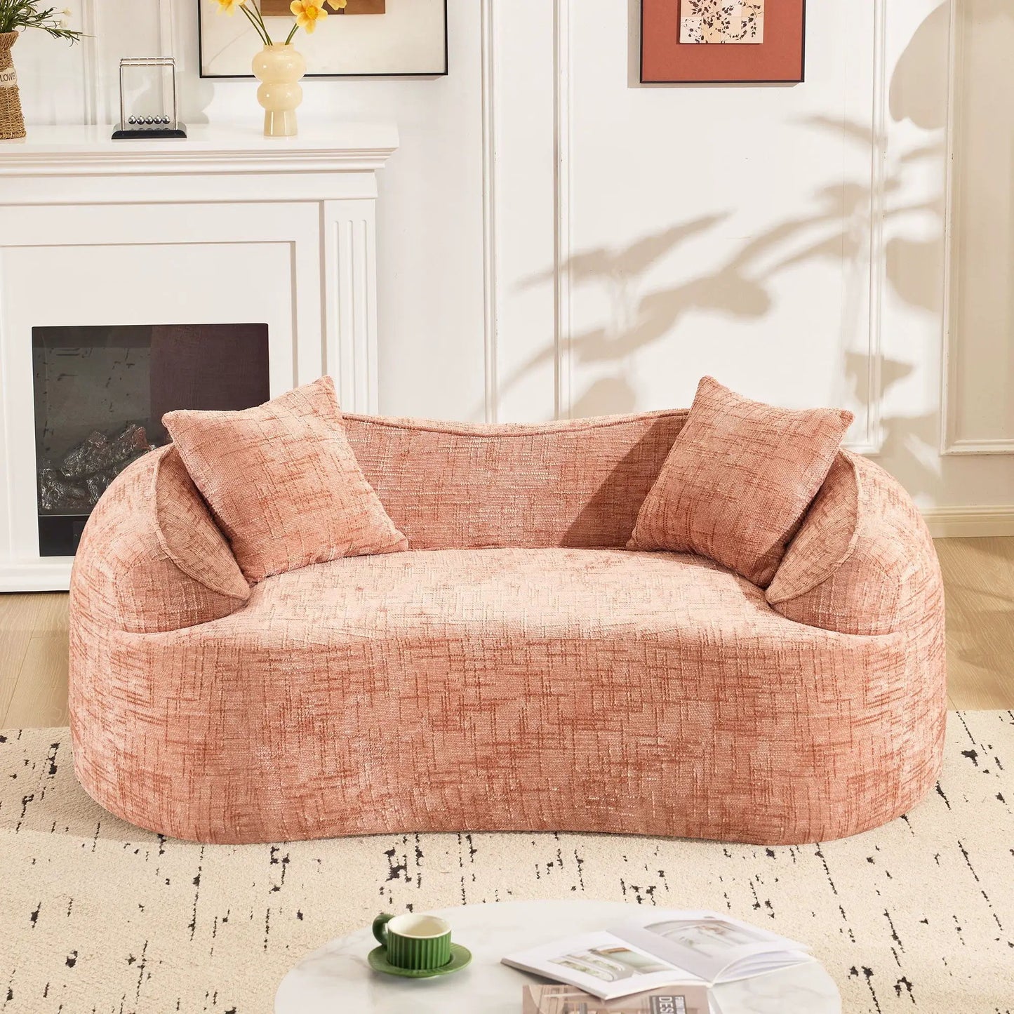 Curved 2 Person Sofa with Armrests and Pillows