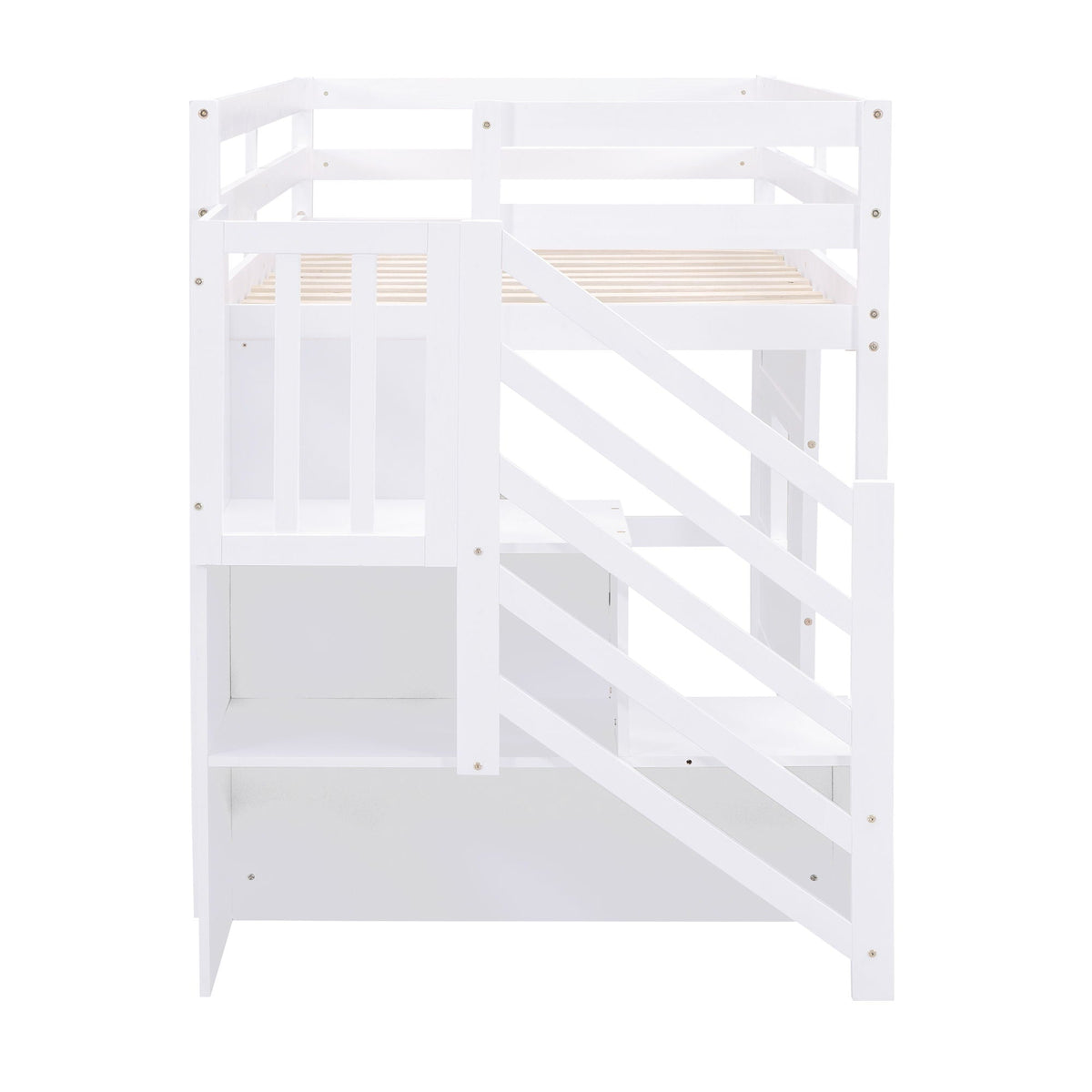 Loft bed with storage staircase in white finish by HouseOfZazla, loft beds & bed frames on Tampa Home & Garden Store