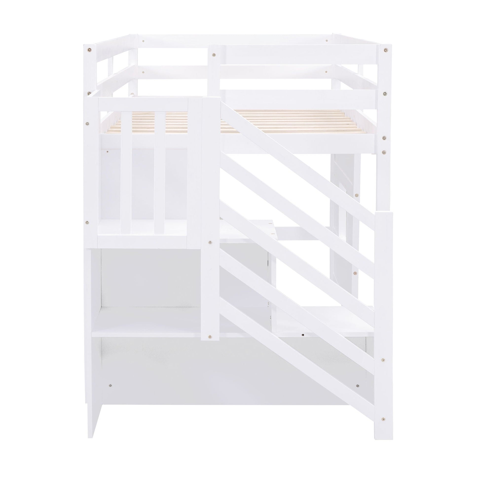 Loft bed with storage staircase in white finish by HouseOfZazla, loft beds & bed frames on Tampa Home & Garden Store