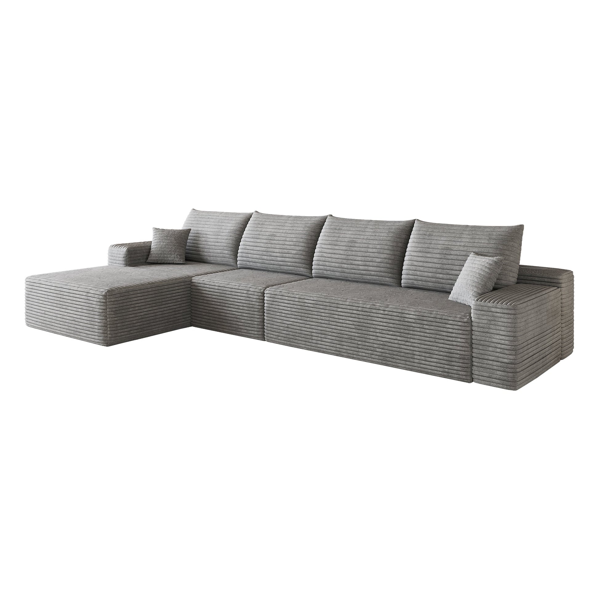 135in Cloud Sectional Couch with L-shaped Chaise in gray ribbed fabric by HouseOfZazla on Tampa Home & Garden Store
