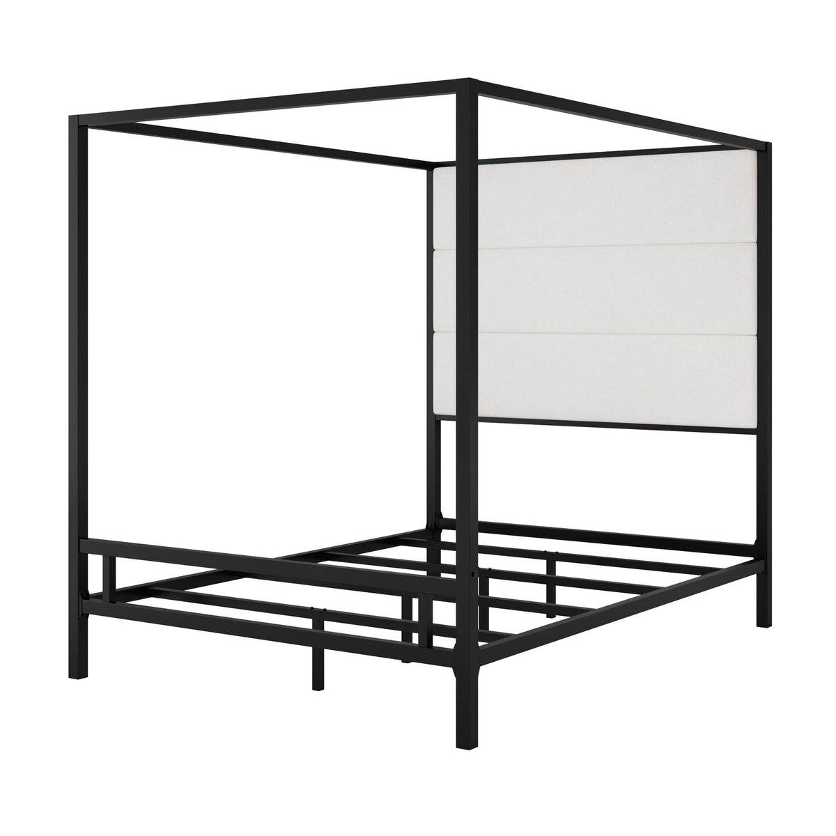 Canopy bed with tall upholstered headboard and 4-poster black metal frame by HouseOfZazla on Tampa Home & Garden Store