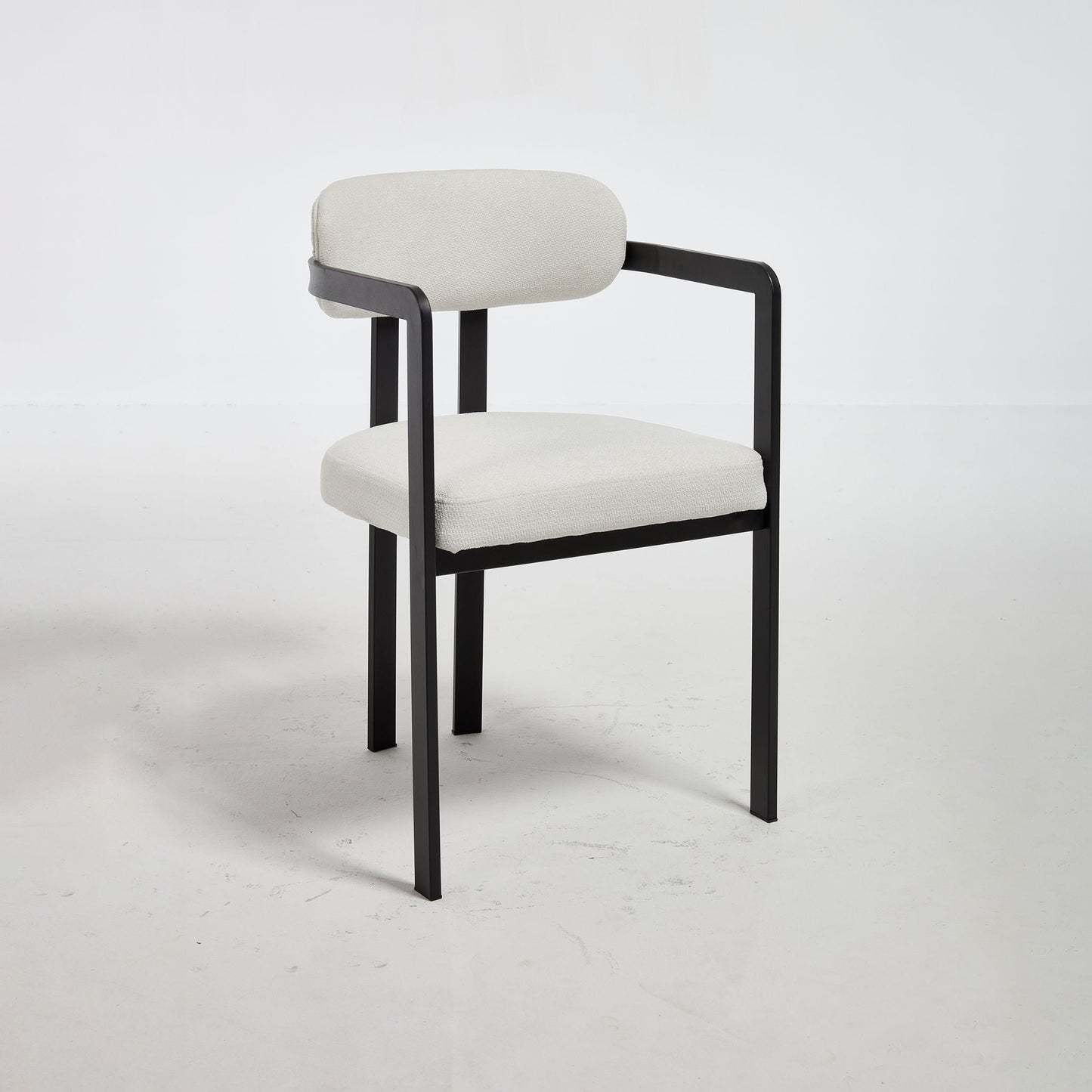 Dining Arm Chairs Set of 2, cream fabric cushions with black metal frame HouseOfZazla on Tampa Home & Garden Store