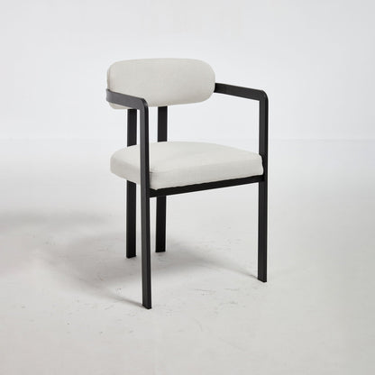 Dining Arm Chairs Set of 2, cream fabric cushions with black metal frame HouseOfZazla on Tampa Home & Garden Store
