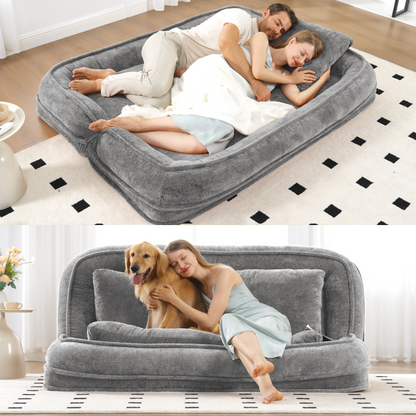 Double Human Dog Bed Loveseat gray plush bean bag couch by HouseOfZazla, extra large on Tampa Home & Garden Store