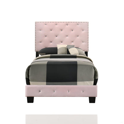 Luxurious Upholstered Bed pink tufted headboard with nailhead trim HouseOfZazla on Tampa Home & Garden Store