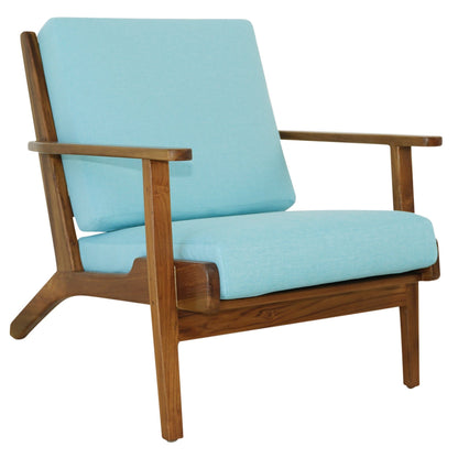 Genuine lounge chair with solid wood frame and light blue cushions, HouseOfZazla armchair on Tampa Home & Garden Store