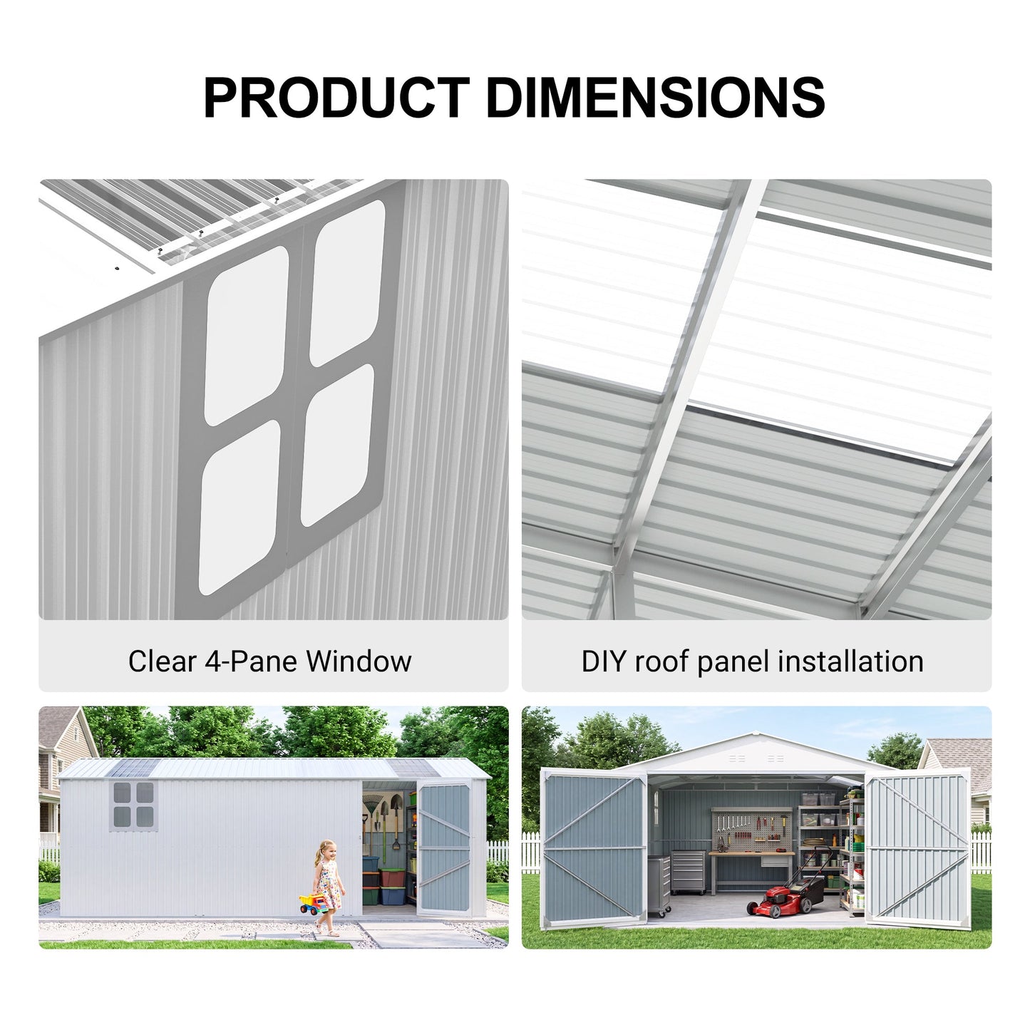Outdoor storage shed 20x13 ft metal shed by HouseOfZazla with 4-pane window and DIY roof panels on Tampa Home & Garden Store