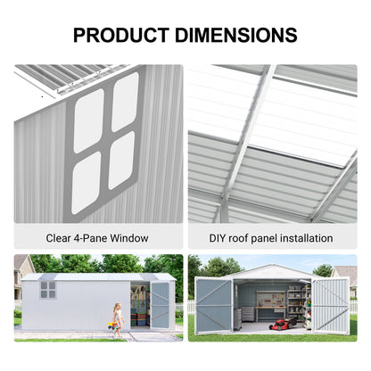 Outdoor storage shed 20x13 ft metal shed by HouseOfZazla with 4-pane window and DIY roof panels on Tampa Home & Garden Store