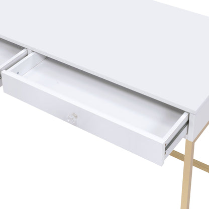 Ottey High Gloss Writing Desk white finish with crystal knob drawer open by HouseOfZazla on Tampa Home & Garden Store