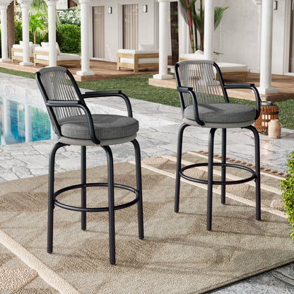 Outdoor Patio Bar Stools Set of 2 Woven Rattan