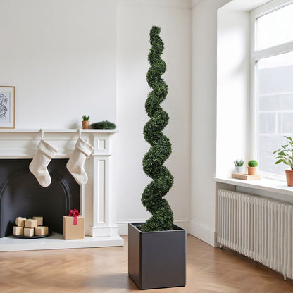 Faux spiral topiary plant in square gray planter by HouseOfZazla for modern home decor on Tampa Home & Garden Store
