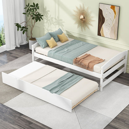 Pair of white platform beds with trundles in soft teal bedding and gold pillows HouseOfZazla on Tampa Home & Garden Store