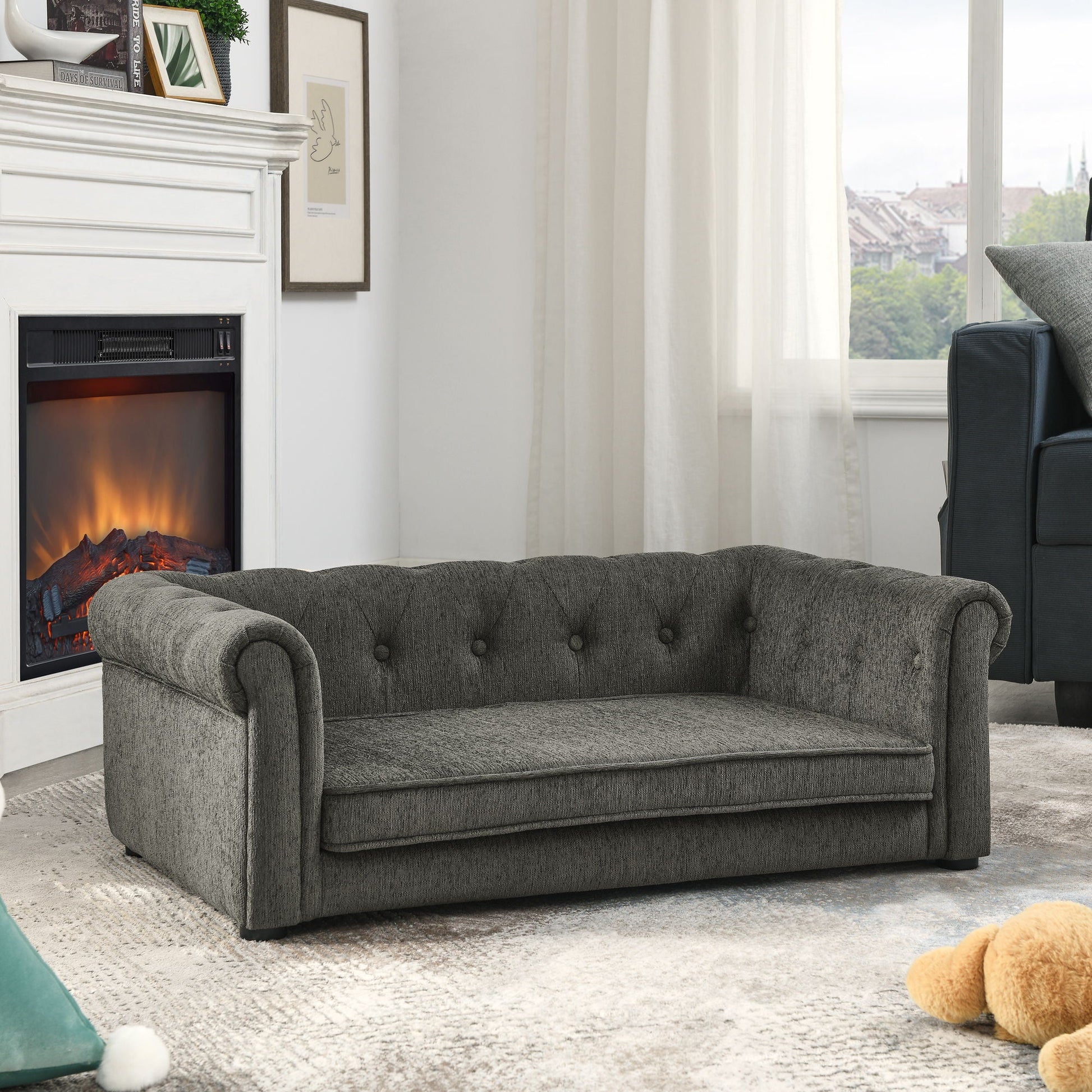 Dog bed Modern Rectangle Elevated Sofa in charcoal gray tufted fabric by HouseOfZazla on Tampa Home & Garden Store