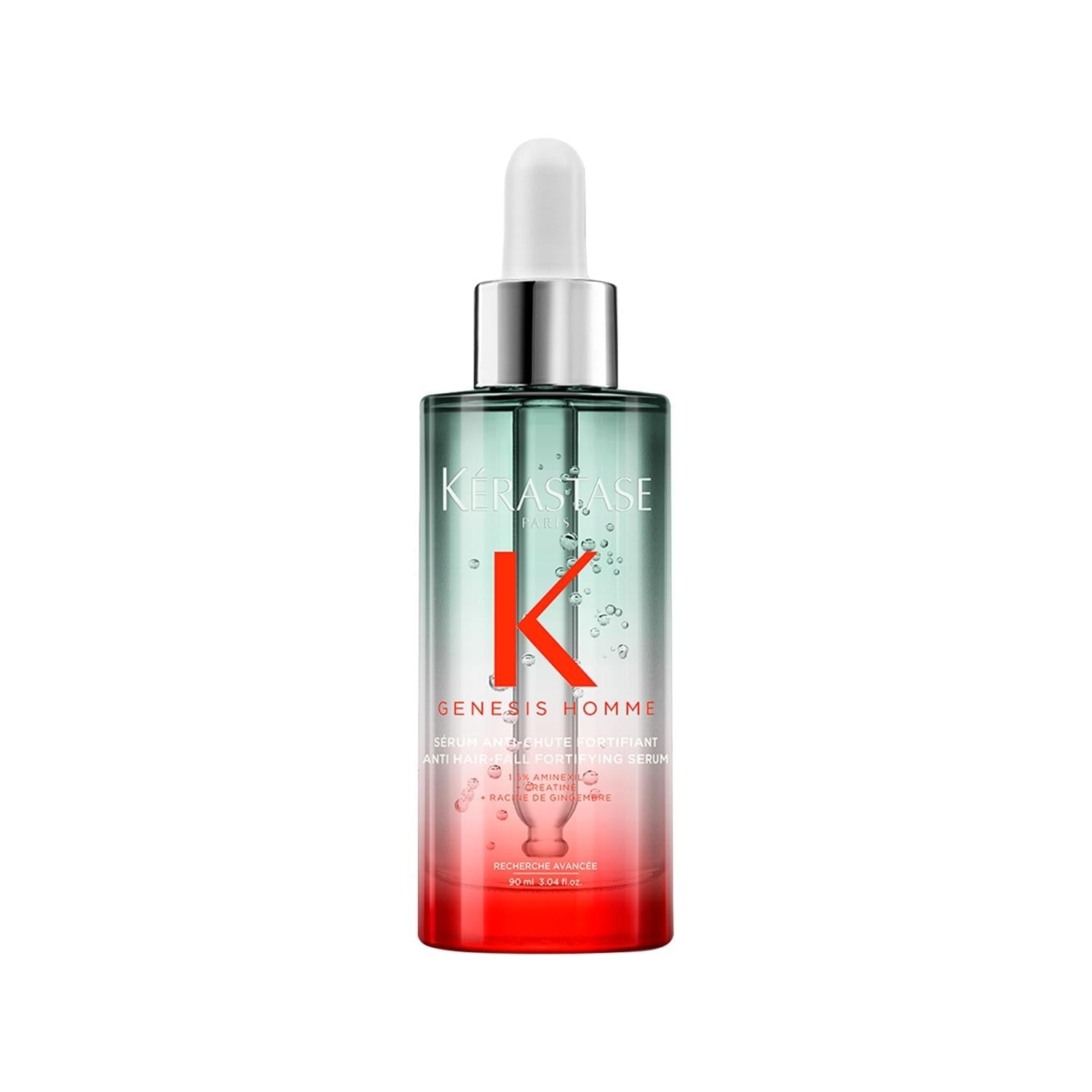 Kerastase Genesis Homme hair serum bottle with teal-to-red gradient and bold red K logo, 3.04 fl oz on Tampa Home & Garden Store