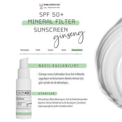 Skin401 SPF50+ Sunscreen bottle with white pump, green label, Centella asiatica extract on Tampa Home & Garden Store