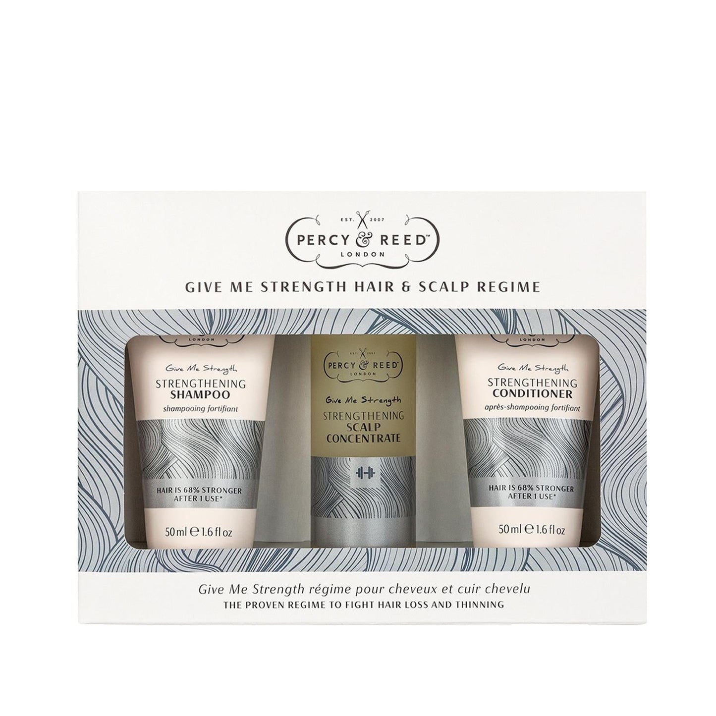 Give Me Strength set by Percy & Reed with shampoo, conditioner and scalp concentrate in a box on Tampa Home & Garden Store