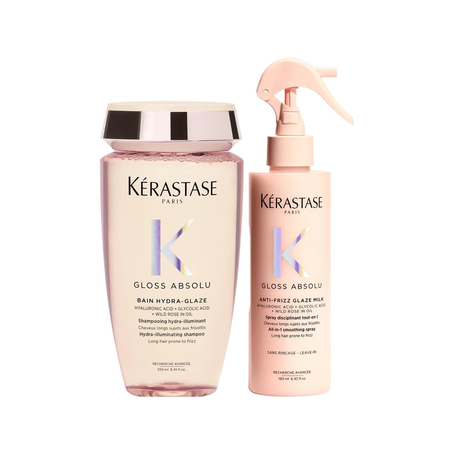 Kerastase Paris Gloss Absolu hair care set with Hydra-Glaze shampoo and anti-frizz glaze spray on Tampa Home & Garden Store