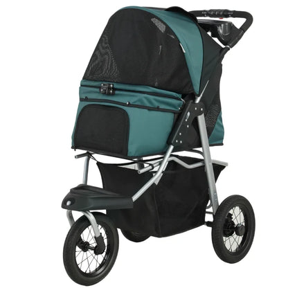 Compact All-Terrain Pet Stroller Furr Baby Gifts teal-green with black mesh canopy on Tampa Home & Garden Store