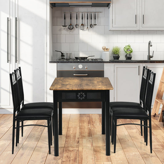 Juego de comedor de 5 piezas de madera y metal, mesa y 4 sillas con cojines-Negro