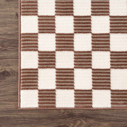 Kaysar Brown Checkered Washable Area Rug by Boutique Rugs, brown and cream checker pattern on Tampa Home & Garden Store