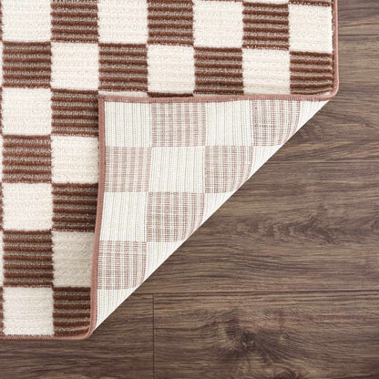 Kaysar Brown Checkered Washable Area Rug by Boutique Rugs, brown cream checkered design on Tampa Home & Garden Store