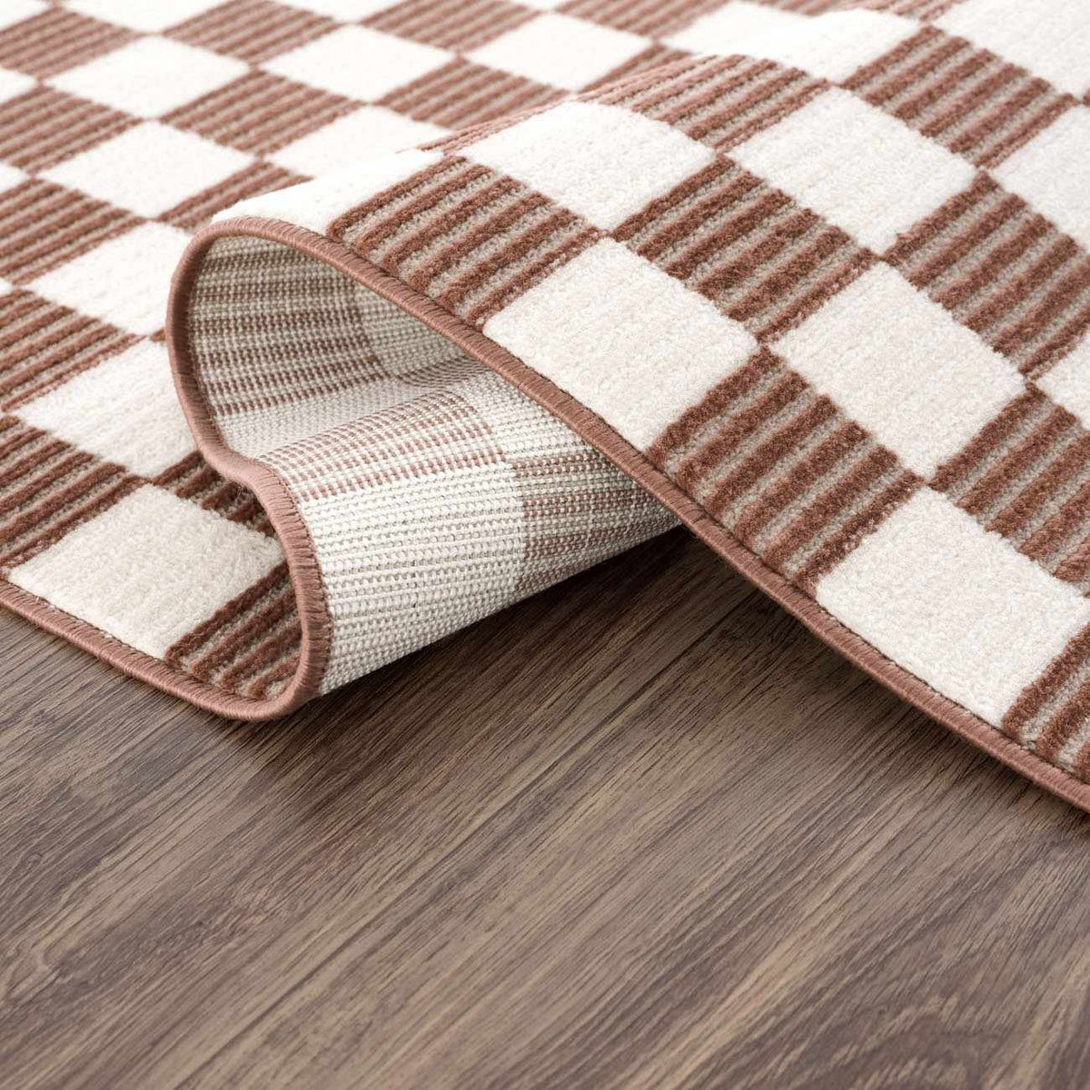 Kaysar Brown Checkered Washable Area Rug brown beige plaid Boutique Rugs on Tampa Home & Garden Store
