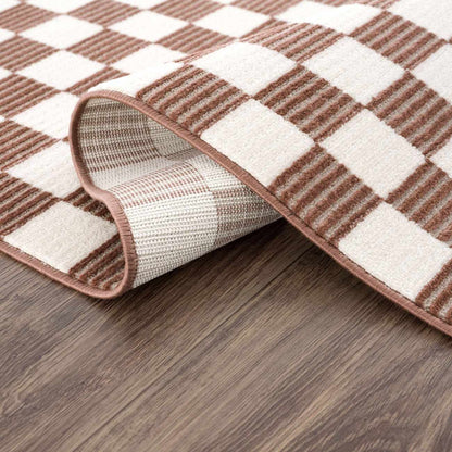 Kaysar Brown Checkered Washable Area Rug brown beige plaid Boutique Rugs on Tampa Home & Garden Store