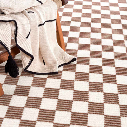 Kaysar Brown Checkered Washable Area Rug by Boutique Rugs in cream brown checker pattern on Tampa Home & Garden Store