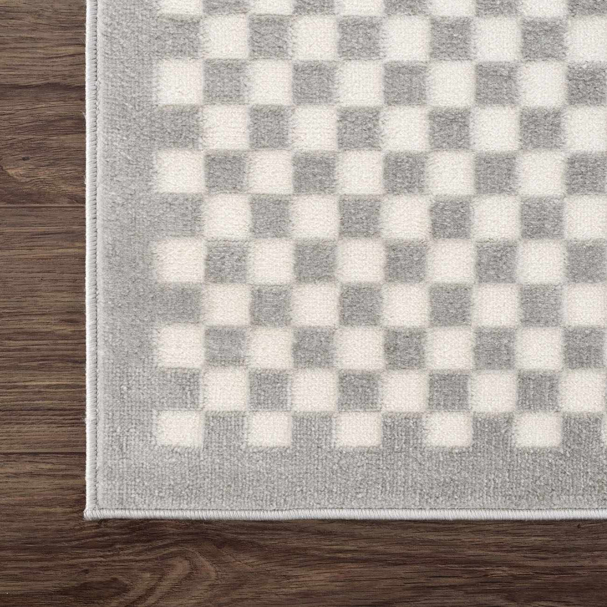Gaiwan cream gray washable area rug with checkerboard pattern and light border Boutique Rugs on Tampa Home & Garden Store