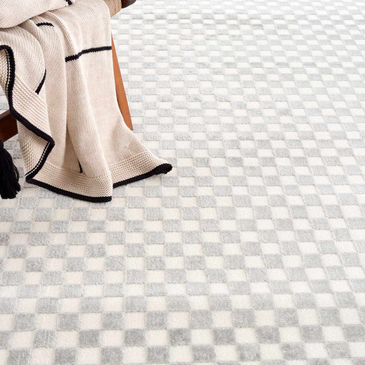 Gaiwan Cream Gray Washable Area Rug checkered cream gray Boutique Rugs on Tampa Home & Garden Store