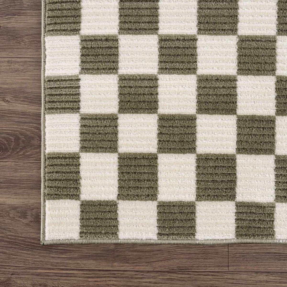 Kaysar olive green checkered washable area rug with cream squares, Boutique Rugs on Tampa Home & Garden Store